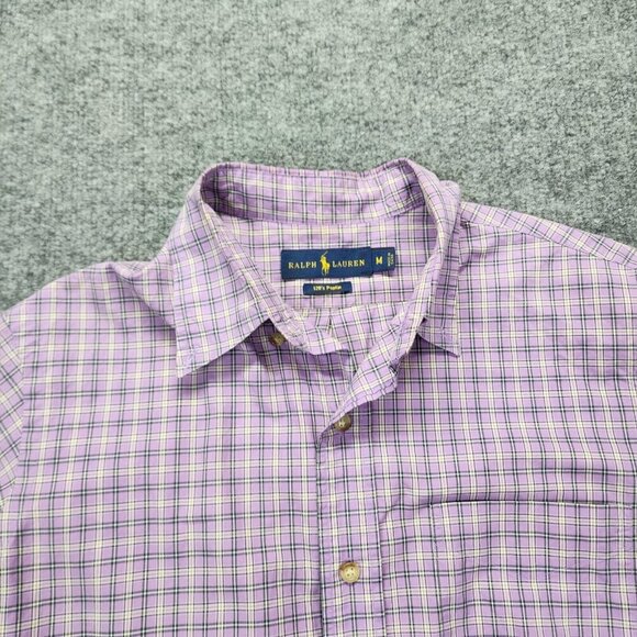 Polo Ralph Lauren Shirt Purple Plaid Medium M 120's Poplin Long Sleeve Button Up - Picture 4 of 11